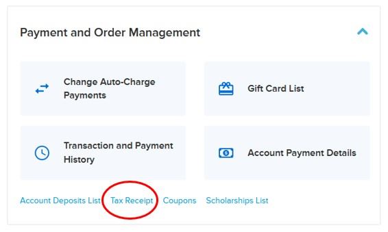 Tax receipt screen shot